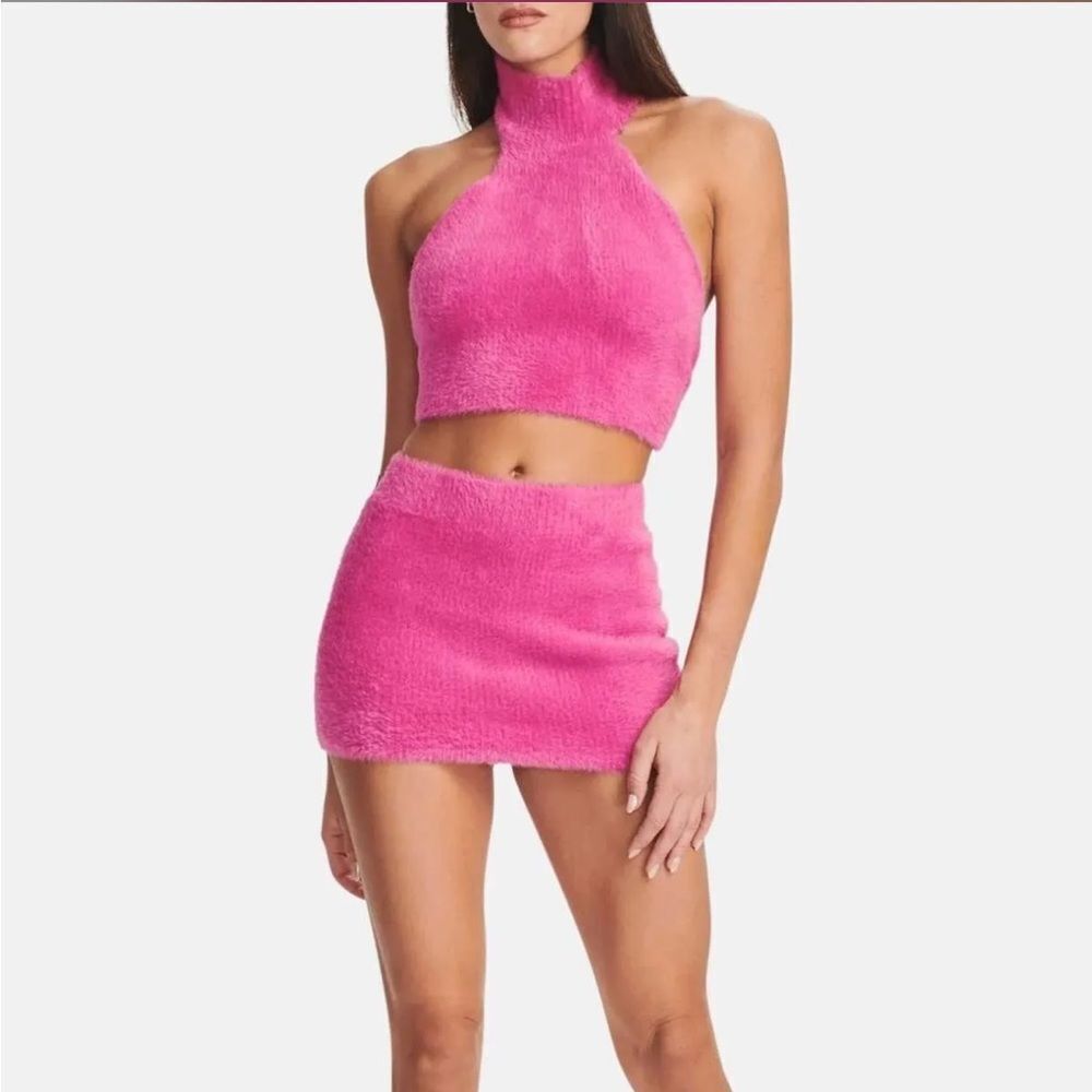 Ser.o.ya Pink Fuzzy Knit Set- top and skirt